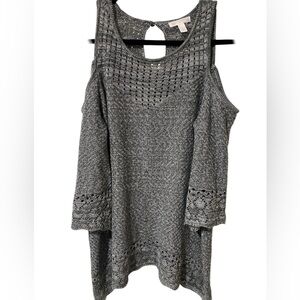 LC Lauren Conrad Gray Open-Knit Cold Shoulder Sweater